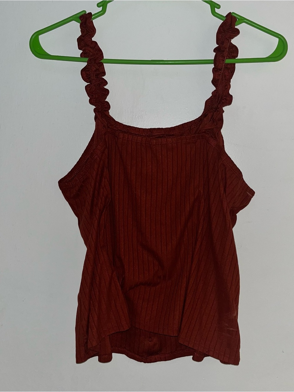 No Boundaries Rust Ribbed Button-Front Cami with Ruffled Straps - Picture 2 of 3
